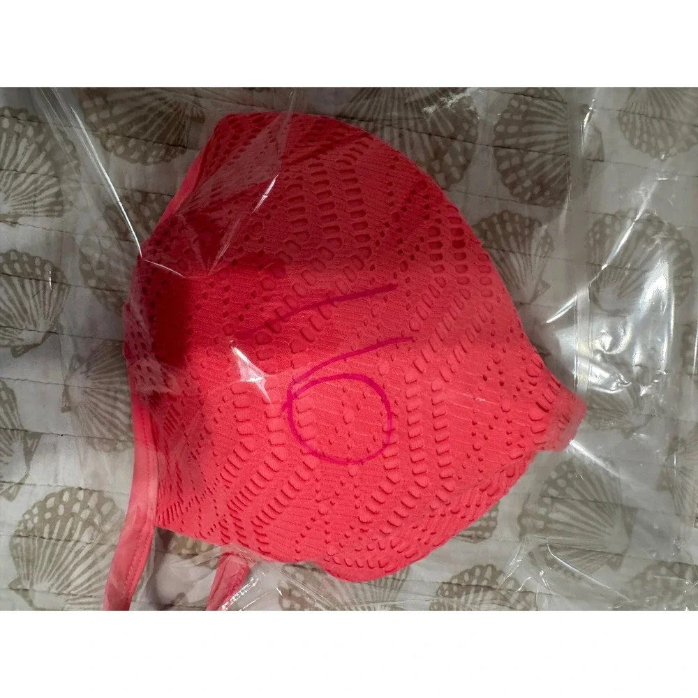 Arizona Jean Co Neon Pink Crochet Lace Macrame Racerback Bikini Top XL‎